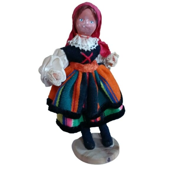 Vintage European Folk Art  Doll 7" Handmade Traditional Cultural Signed - Picture 1 of 7